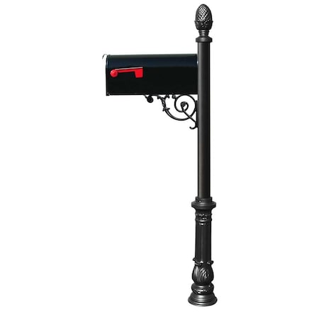 Qualarc Post system w/E1 Economy mailbox, ornate base, pineapple finial LPST-703-E1-BL